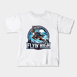 Flyin' High - Reindeer Soaring with Jetpack Kids T-Shirt